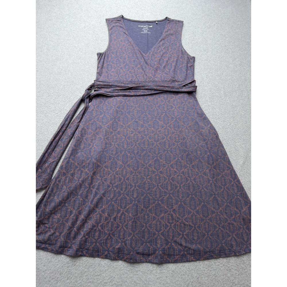 Toad&Co Wrap Dress Womens L Blue Geometric Sleeveless V Neck Knee Length - Picture 6 of 13